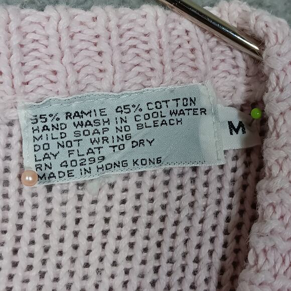 Vintage Erika Cable Knit Sweater Size Medium Pastel Pink - Picture 4 of 6